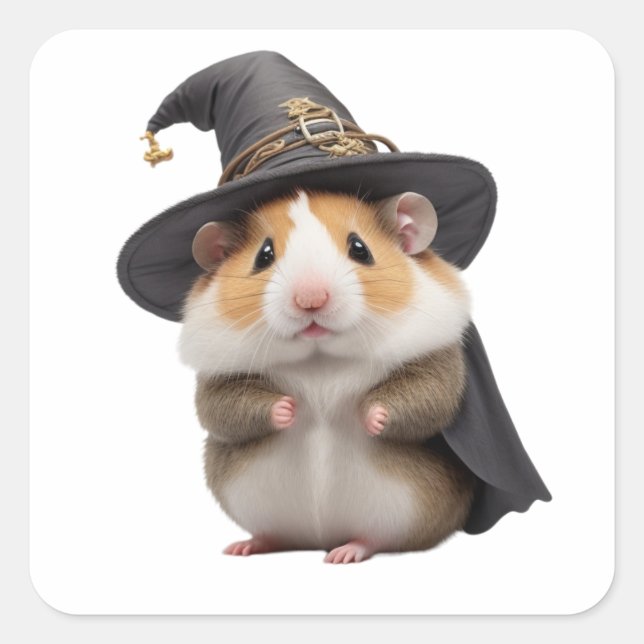 Cute Hamster Witch Square Sticker (Front)