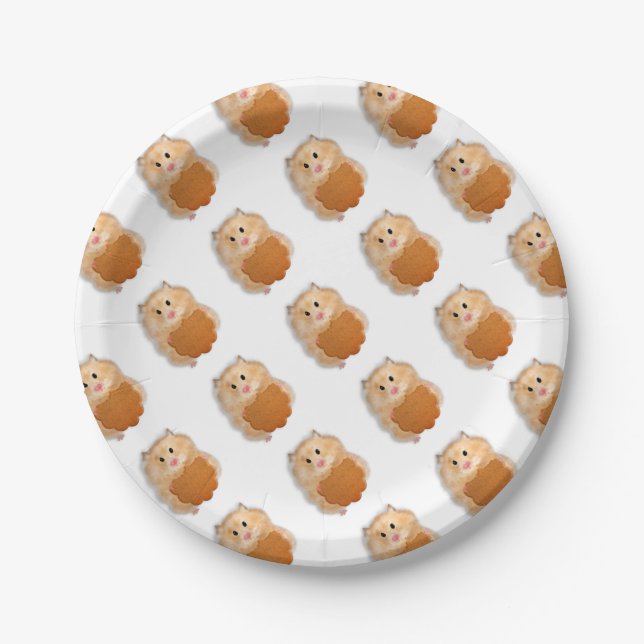 Cute hamster with biscuit illustration gift paper plate (Front)