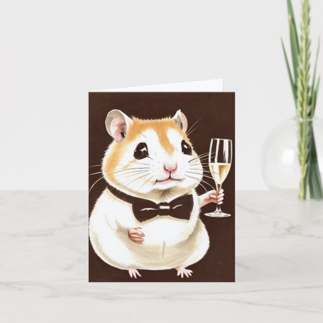 Cute Hamster with Champagne Card (Front)