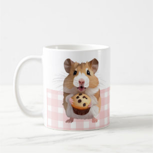 Cute Hamster With Muffin Pink Gingham Check Coffee Mug
