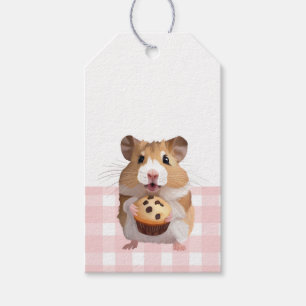 Cute Hamster With Muffin Pink Gingham Check Gift Tags
