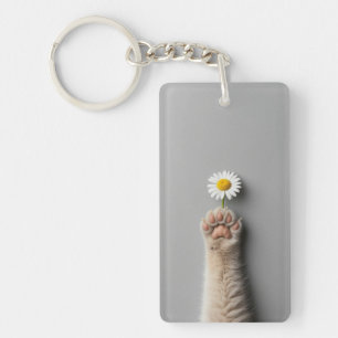 cute hand cat with flower keychain