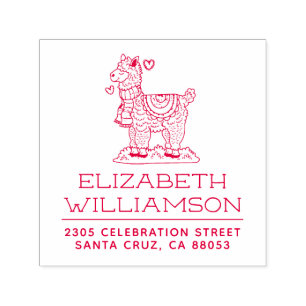 Cute Hand-drawn Alpaca Name & Return Address Self-inking Stamp