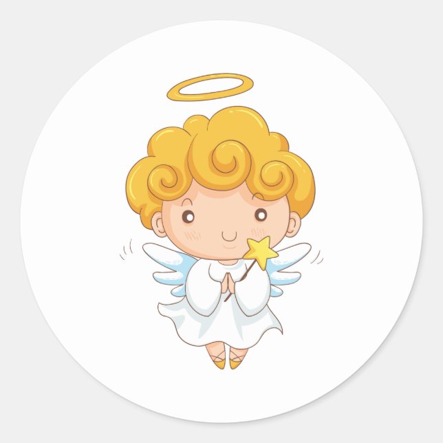 Cute Hand drawn Angel Christmas Classic Round Sticker (Front)