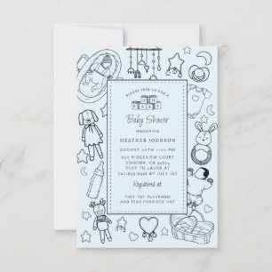 Cute Hand Drawn Baby Shower Blue Boy Invitation