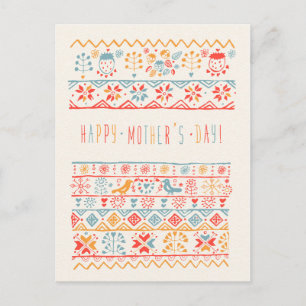 Cute Hand Drawn Birds Flowers Happy Mothers Day Postcard
