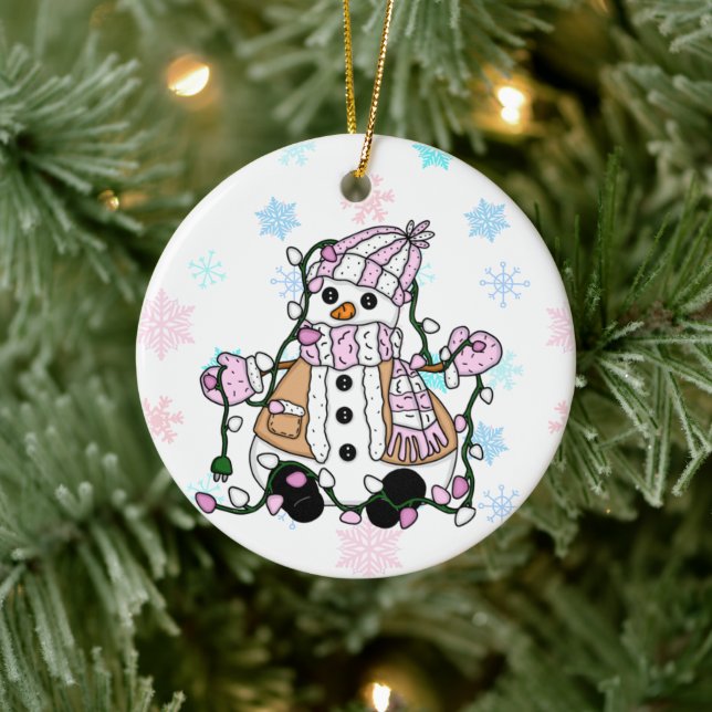 Cute Hand Drawn Blue Snowman Christmas   Ceramic Ornament (Tree)