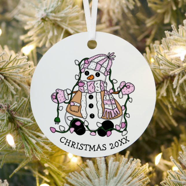 Cute Hand Drawn Blue Snowman Christmas    Metal Ornament (Insitu)