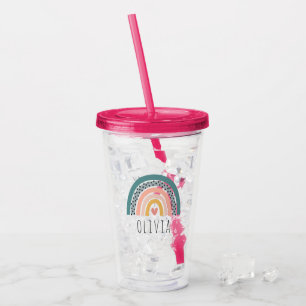 Cute Hand Drawn Boho Rainbow Personalized Acrylic Tumbler