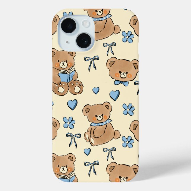 Cute Hand-drawn Brown Teddy Bears Seamless Pattern Case-Mate iPhone Case (Back)