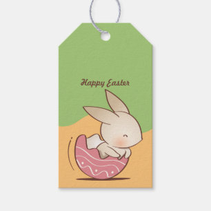Cute Hand drawn Bunny, Pink Easter Egg Gift Tags