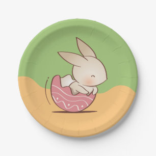 Cute Hand drawn Bunny, Pink Easter Egg Paper Plate