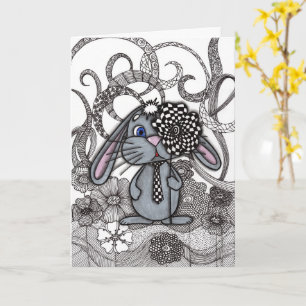 Cute Hand-Drawn Bunny Rabbit Zen Doodle Greeting C Card