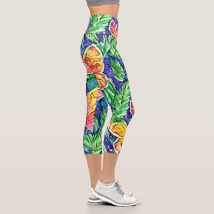Cute hand drawn butterflies in nature greenery capri leggings