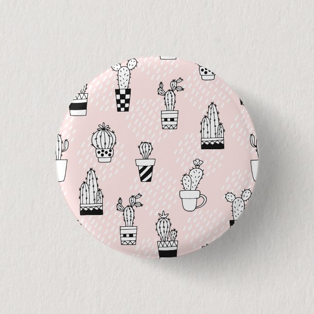 Cute Hand Drawn Cactus Pattern 1 Inch Round Button (Front)