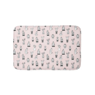 Cute Hand Drawn Cactus Pattern Bath Mat