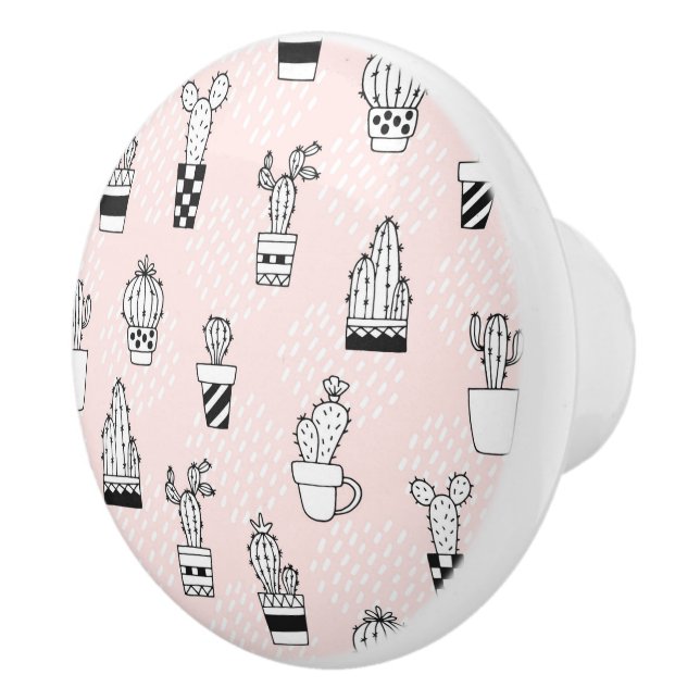 Cute Hand Drawn Cactus Pattern Ceramic Knob (Right)