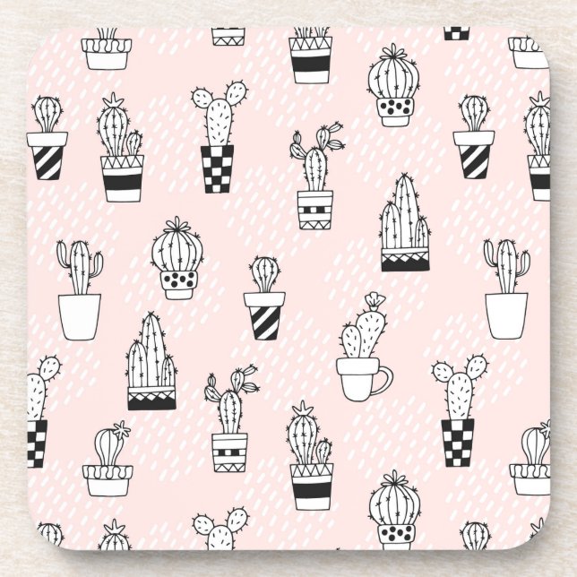 Cute Hand Drawn Cactus Pattern Coaster (Front)