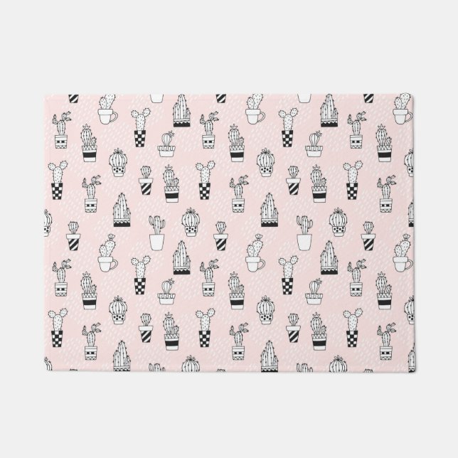 Cute Hand Drawn Cactus Pattern Doormat (Front)