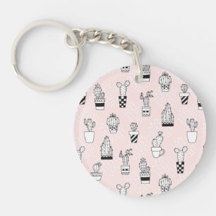 Cute Hand Drawn Cactus Pattern Keychain