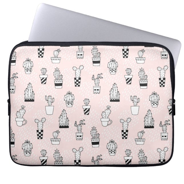 Cute Hand Drawn Cactus Pattern Laptop Sleeve (Front)