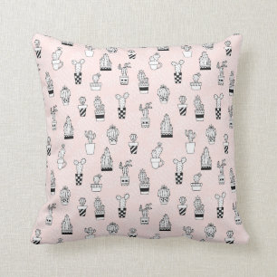 Cute Hand Drawn Cactus Pattern Throw Pillow