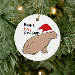Cute Hand-Drawn Capybara Personalized Christmas Ceramic Ornament