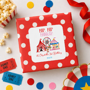 Cute Hand Drawn Carnival Circus Birthday Square Sticker