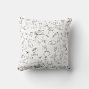 Cute Hand-Drawn Cat Doodles Throw Pillow
