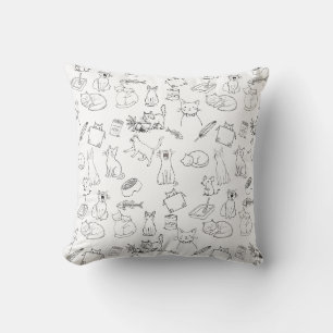 Cute Hand-Drawn Cat Doodles Throw Pillow