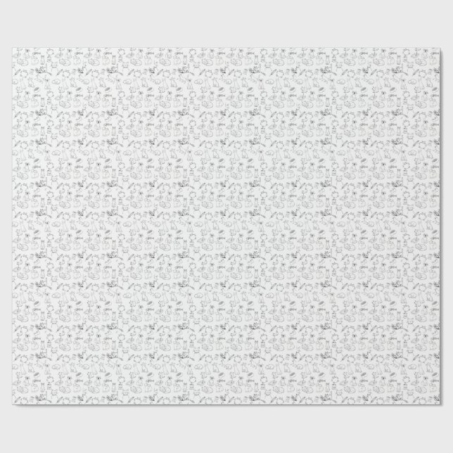 Cute Hand-Drawn Cat Doodles Wrapping Paper (Flat)