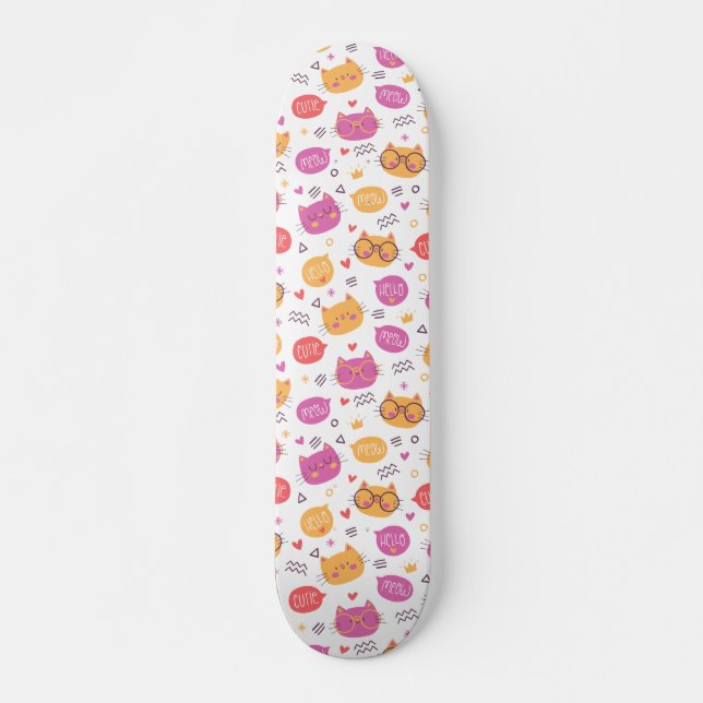 Cute Hand Drawn Cat Pattern Skateboard (Front)