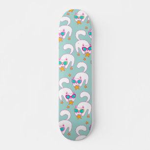 Cute Hand Drawn Cats with Sunglasses and Stars Skateboard