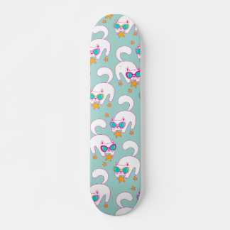Cute Hand Drawn Cats with Sunglasses and Stars Skateboard