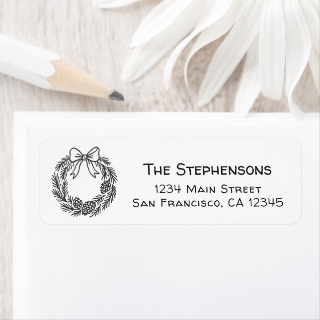 Cute Hand Drawn Christmas Wreath Return Address (Insitu)