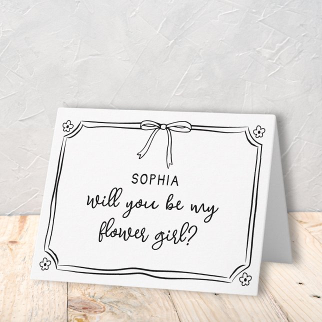 Cute Hand Drawn Coquette Bow Flower Girl Proposal Card (Creator Uploaded)