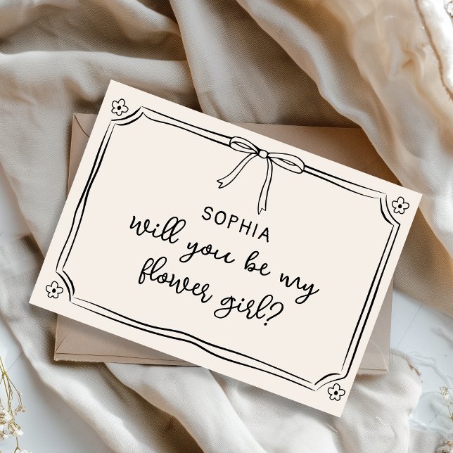 Cute Hand Drawn Coquette Bow Flower Girl Proposal Card (Creator Uploaded)