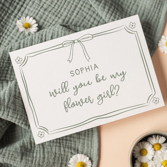 Cute Hand Drawn Coquette Bow Flower Girl Proposal Card (Creator Uploaded)