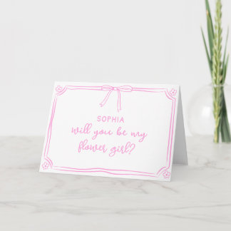 Cute Hand Drawn Coquette Bow Flower Girl Proposal Card