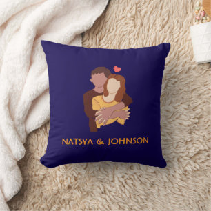 cute hand drawn couple pic with couple names throw pillow