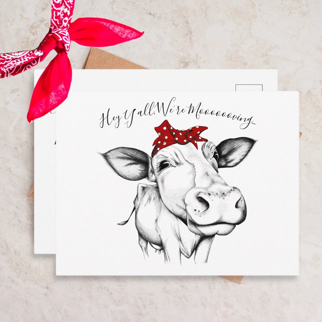 Cute Hand Drawn Cow Bandana Moving Announcement Postcard (Creator Uploaded)
