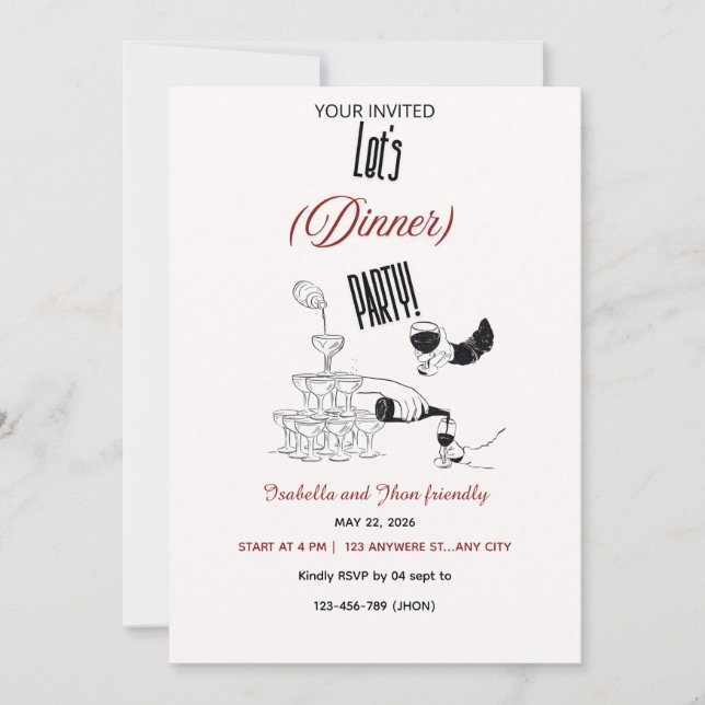 Cute Hand-Drawn Dinner Party Invitation (Front)