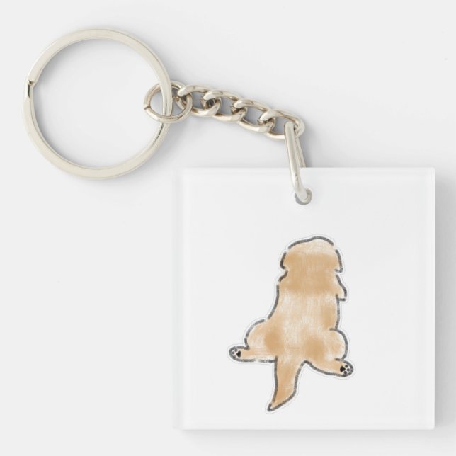 Cute Hand-Drawn Dog Sploot Back View Illustration Keychain (Front)