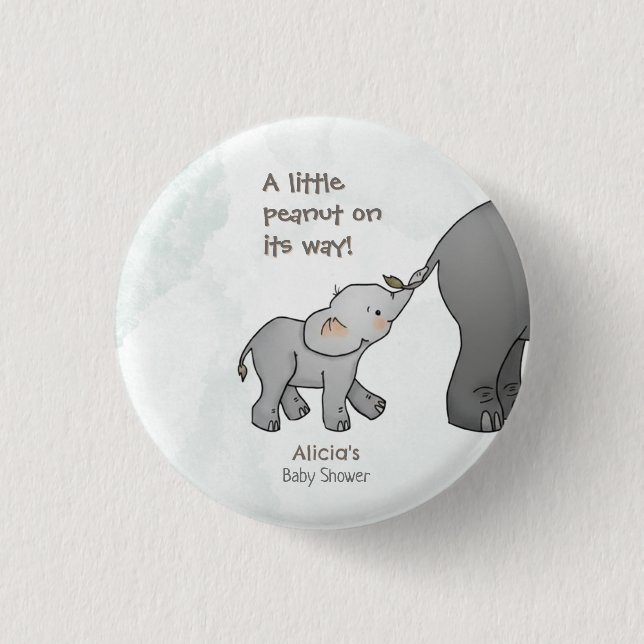 Cute Hand Drawn Elephant Little Peanut BabyShower 1 Inch Round Button (Front)