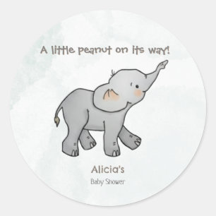 Cute Hand Drawn Elephant Little Peanut on its way Classic Round Sticker