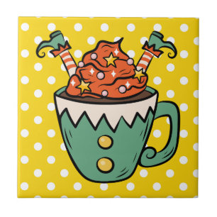 Cute hand drawn Elf Colourful retro Fun Yellow Tile