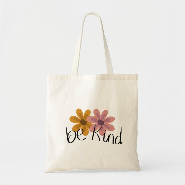 Cute Hand-drawn Floral Be Kind Quote Tote Bag (Front)