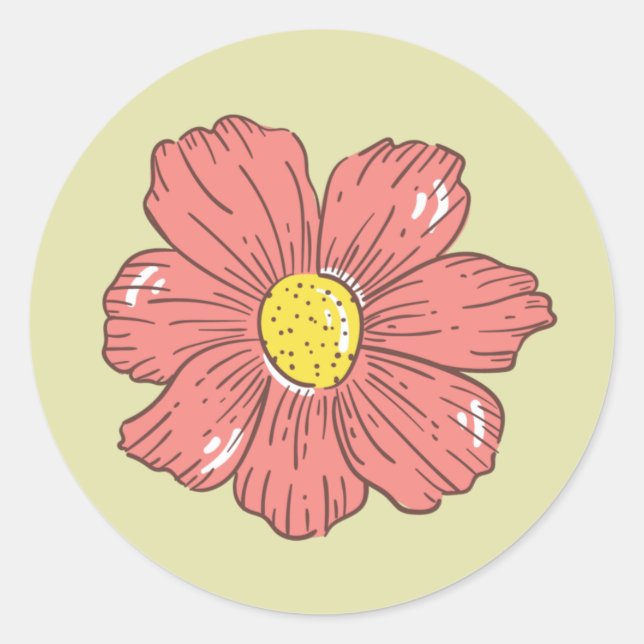 Cute Hand-drawn Flower Classic Round Sticker (Front)
