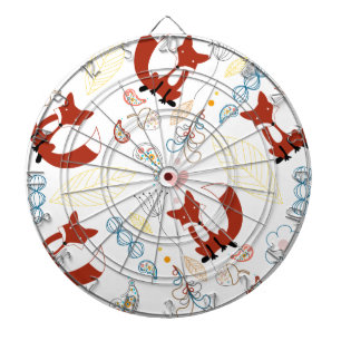Cute Hand Drawn Fox Hearts in Yellow Blue Pink Dartboard