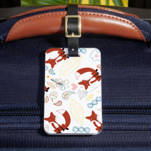 Cute Hand Drawn Fox Hearts in Yellow Blue Pink Luggage Tag
